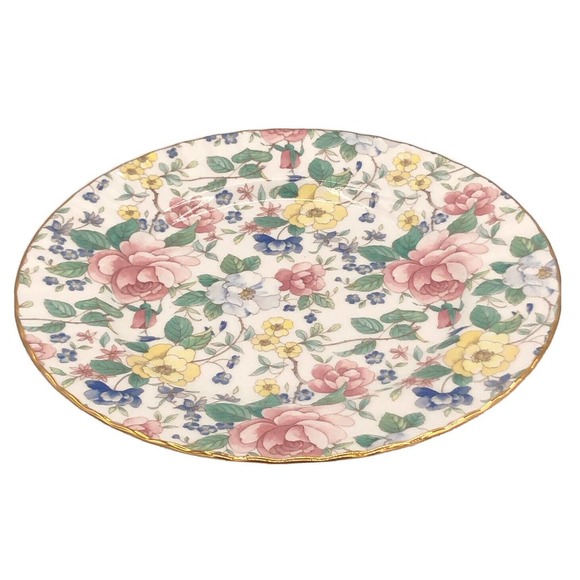 Rose Dessert Plate Allyn Nelson England Floral Porcelain China Red Pink Gold - Picture 5 of 9